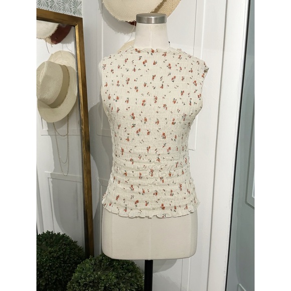 Reformation Adri Cream Floral Sleeveless Top Medium Smocked - Picture 4 of 9